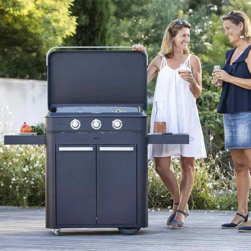 ENO Plancha a gas Enosign 80 con carrello, 100×140×67 cm, Blu Navy