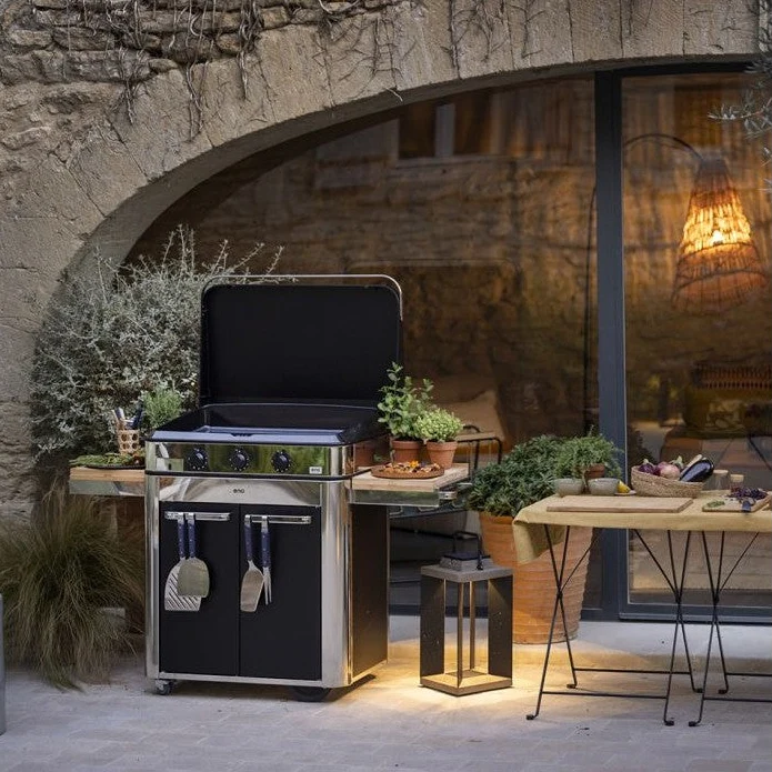 ENO Plancha a Gas con Carrello ENOSIGN 80, Inox e Nero