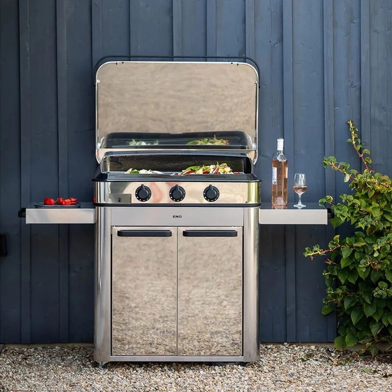 ENO Piastra Gas ENOSIGN 80, 3 Bruciatori, su Carrello Acciaio Inox