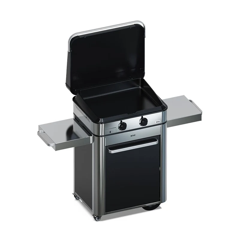 ENO Plancha a Gas con Carrello, 100x126x57cm, Acciaio Inox/Nero