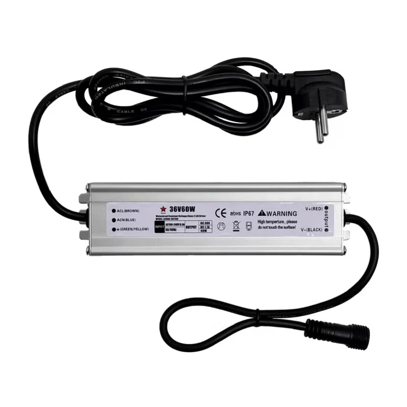 TRASFORMATORE PER LUCI NATALIZIE CON SPINA EUROPEA IP44, USCITA 36V DC, 60W