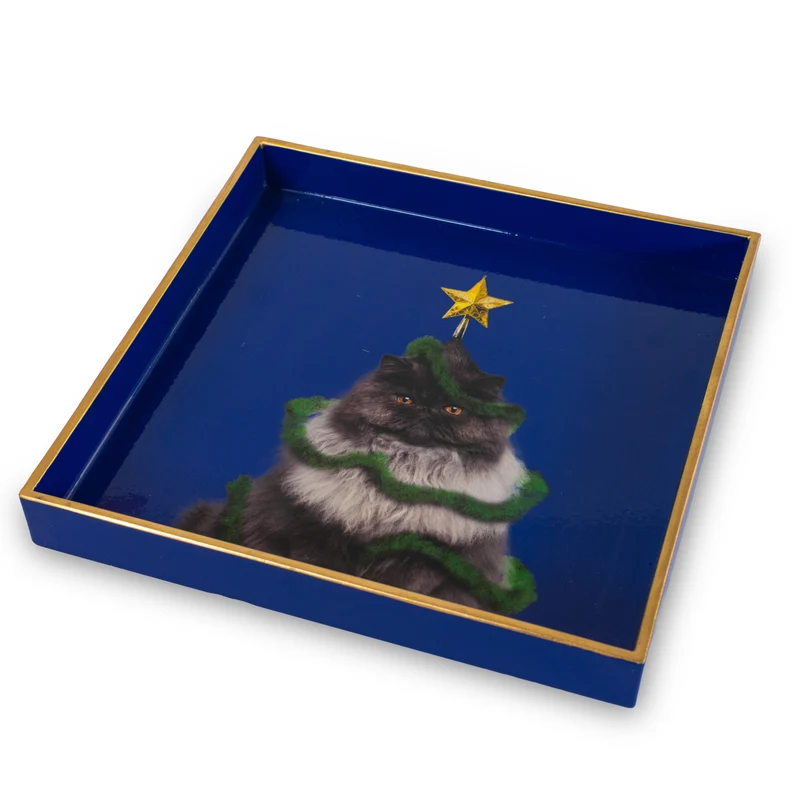 Vassoio Svuota tasche 20x20cm Gatto Natalizio
