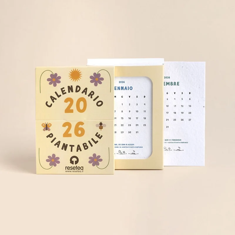Resetea, Calendario piantabile 2026, 11 × 15 × 1,5 cm, naturale