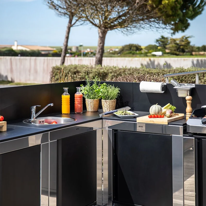 ENO Vassoio angolare cucina outdoor 40x60x60 cm nero e acciaio inox