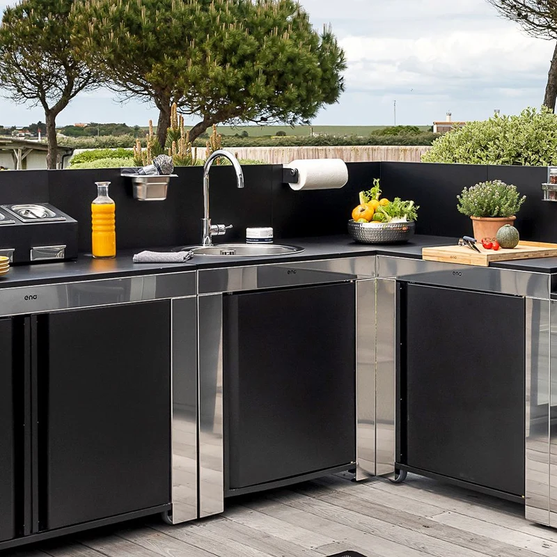 ENO Modulo lavello cucina outdoor 115x80x62 cm nero e acciaio inox