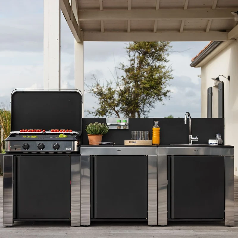 ENO Modulo piano di lavoro cucina outdoor 115x80x62 cm nero e acciaio inox