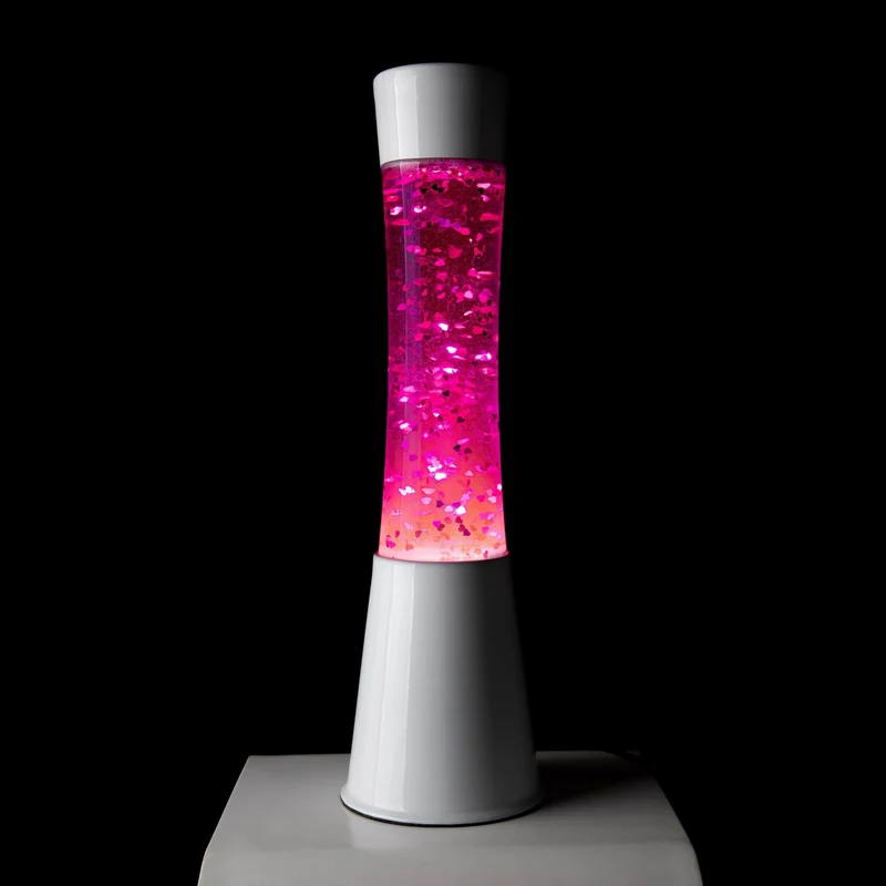Fisura Lampada di Lava Glitter Cuori, 39,5 cm, Base Bianca / Liquido Rosa