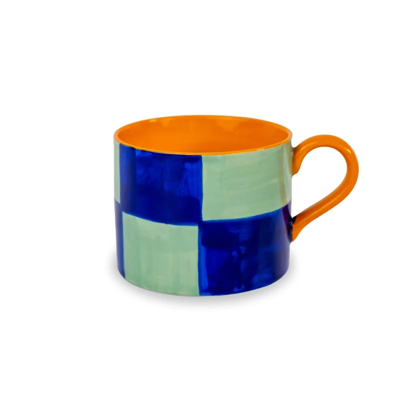Tazza Colazione 400ml a scacchi blu e verde