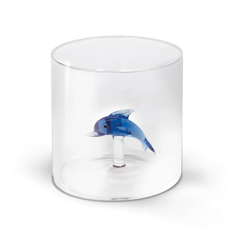 WD Lifestyle Bicchiere in Vetro Borosilicato 250 ml con Decoro Delfino