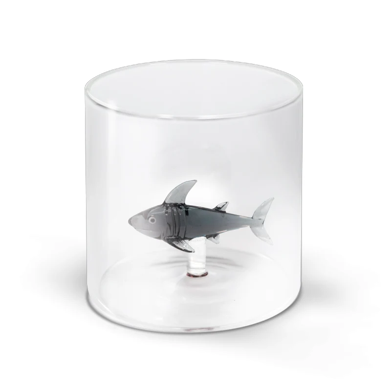 WD Lifestyle Bicchiere in Vetro Borosilicato 250 ml con Decoro Squalo