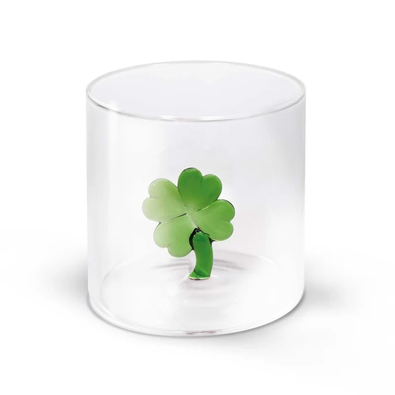 WD Lifestyle Bicchiere in Vetro Borosilicato 250 ml con Decoro Quadrifoglio
