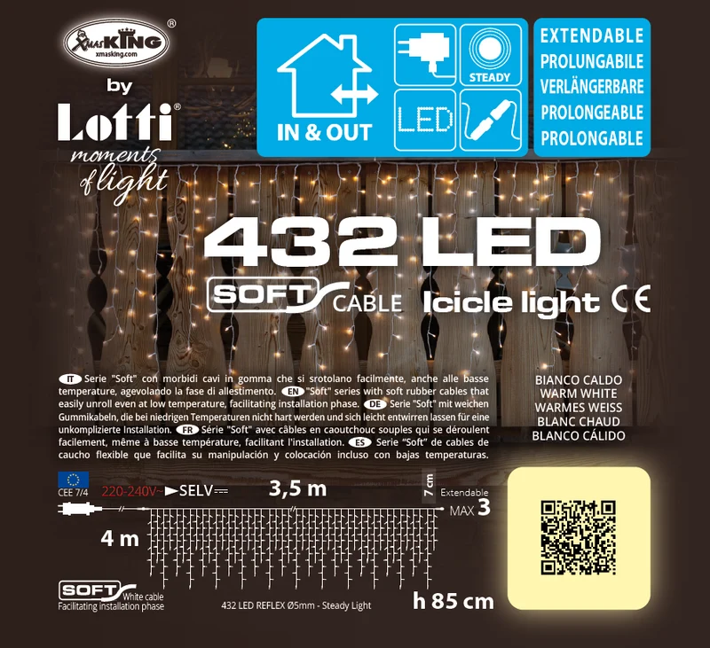CASCATA LUMINOSA ICE LIGHT 350CM 432 LED BIANCO CALDO