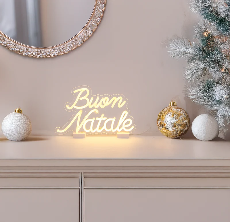 SCRITTA BUON NATALE 33CM MINI NEON LED BIANCO CALDO