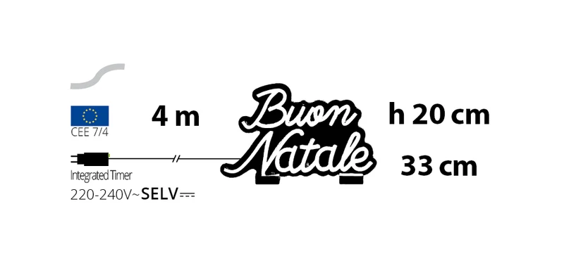 SCRITTA BUON NATALE 33CM MINI NEON LED BIANCO CALDO