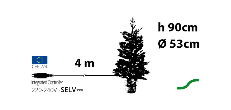 ALBERO ABETE ALPINO 90CM BASE JUTA 180 LED BIANCO CALDO
