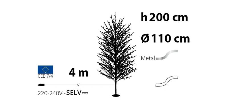 ALBERO RAMO TIGLIO BIANCO H200CM 1120 MICROLED BIANCO CALDO