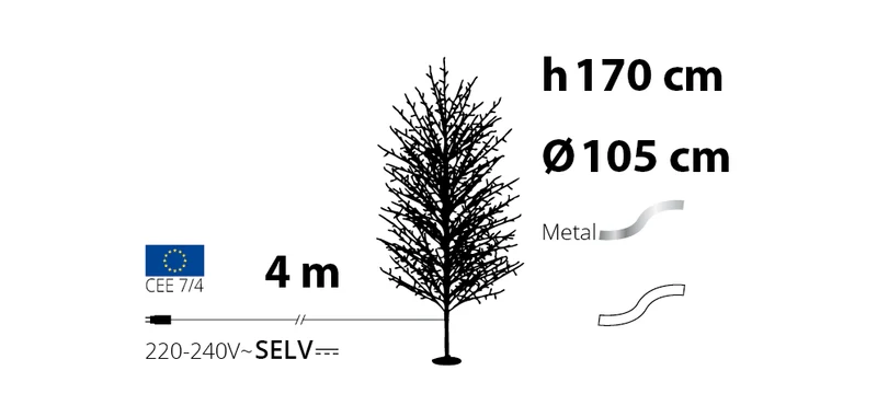 ALBERO RAMO TIGLIO BIANCO H170CM 784 MICROLED BIANCO CALDO