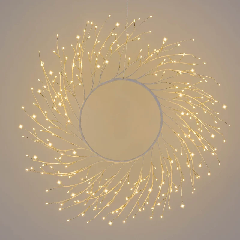 CORONA TIGLIO BIANCO D.60CM 260 MICROLED BIANCO CALDO