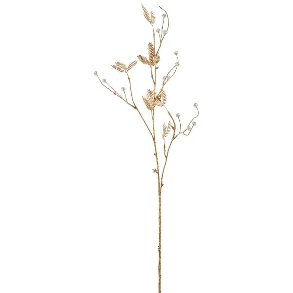 Ramo Decorativo con Foglie e Diamanti 84cm Oro