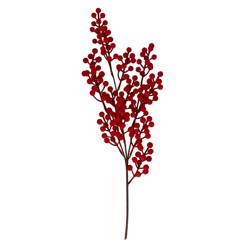 Ramo con Bacche di Velluto 61h cm Rosso