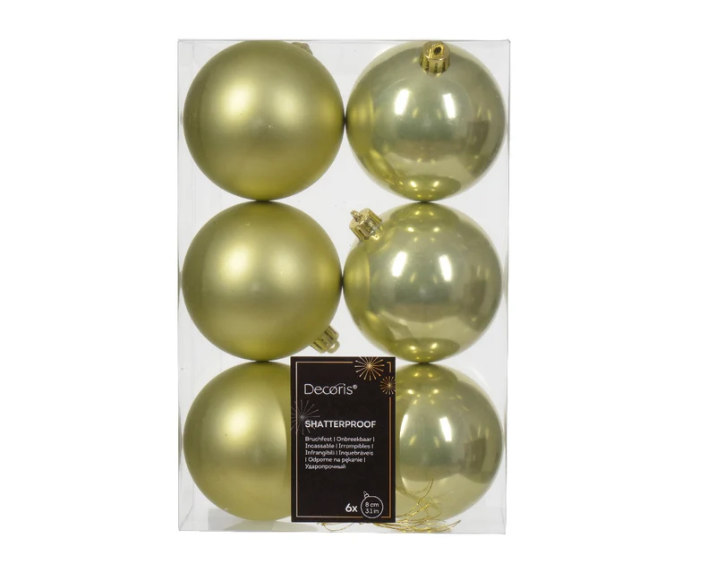 6 PALLINE DI NATALE D.8CM COLORE PISTACCHIO LUCIDO/OPACO