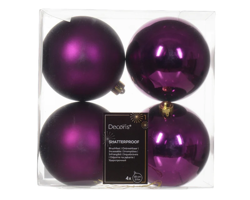 4 PALLINE DI NATALE D.10CM COLORE VIOLA LUCIDO/OPACO