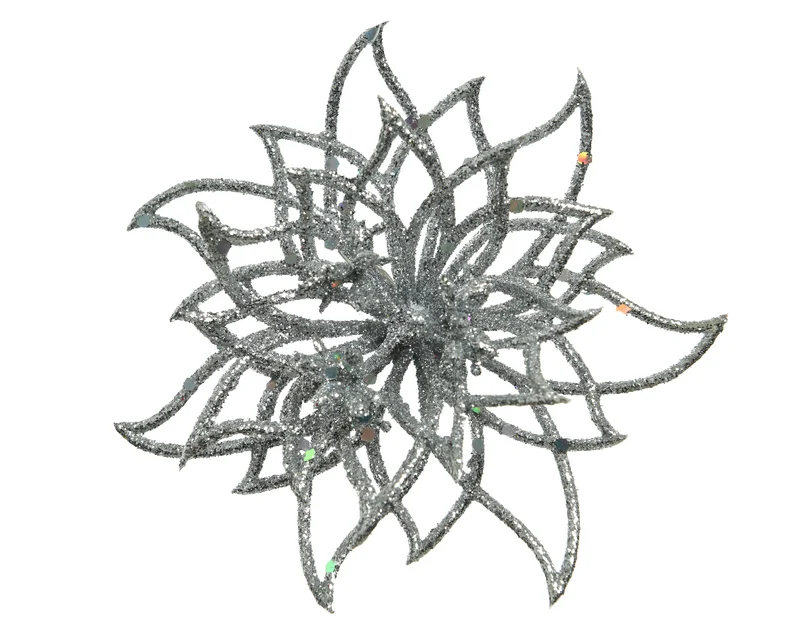 STELLA DI NATALE DECORATIVA CON CLIP GLITTERATA ARGENTO