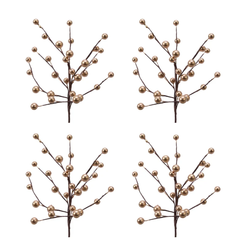 OFFERTA 4 RAMI PICK CON BACCHE ORO H26CM