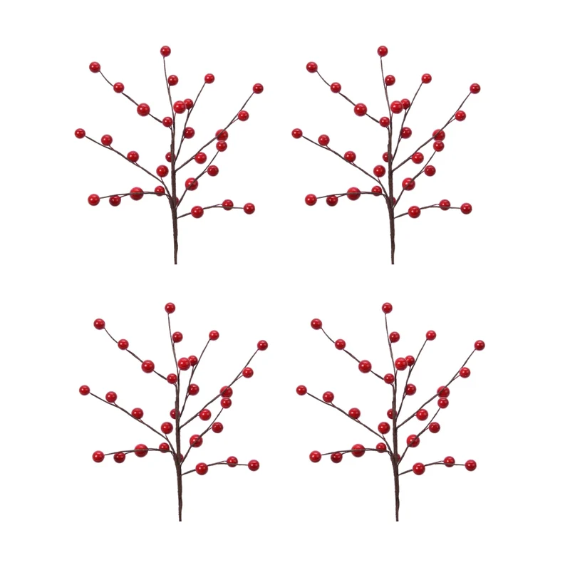 OFFERTA 4 RAMI PICK CON BACCHE ROSSE H26CM