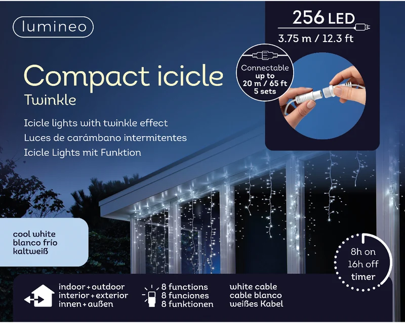 CASCATA 256 LED LUCE BIANCO FREDDO 8 FUNZIONI 375XH60