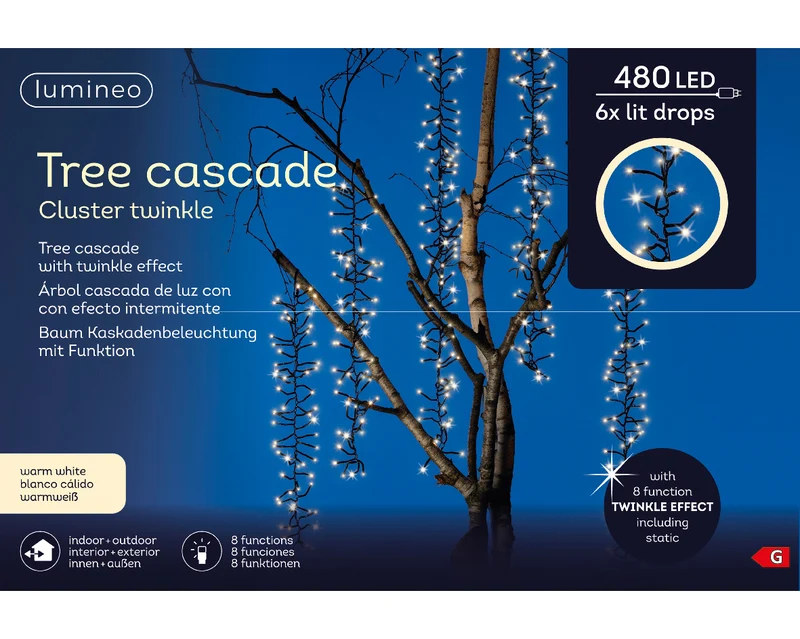 CASCATA 480 LED LUCE BIANCO CALDO 8 FUNZIONI