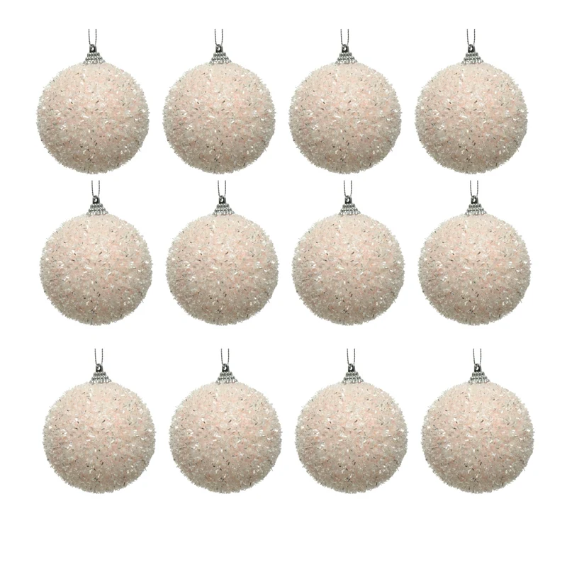 OFFERTA 12 PALLINE DI NATALE GLITTERATA D.8 CM ROSA PALLIDO