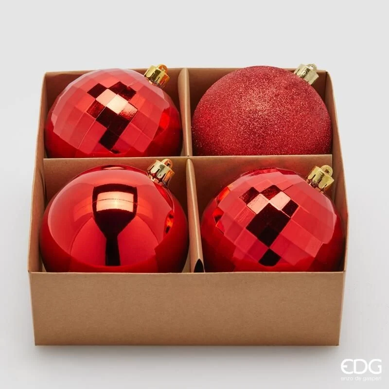 Confezione 4 Palline di natale D.10 Rosso