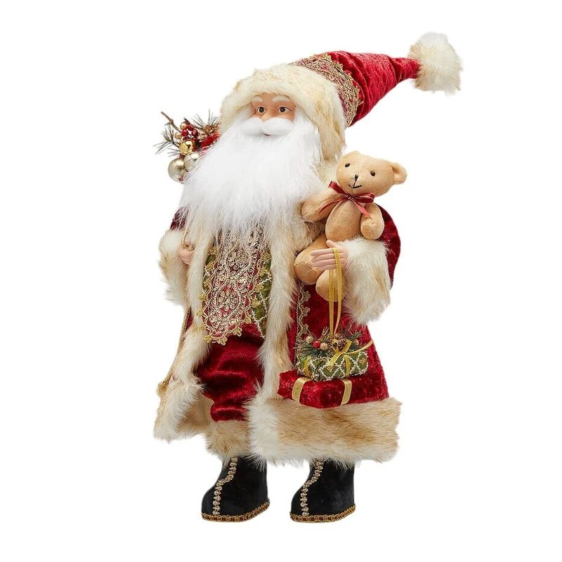 Statuina Babbo Natale con Orsetto H.80 Bianco/Rosso