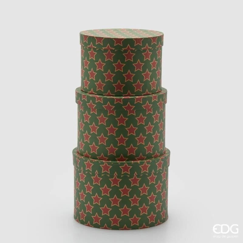 Set 3 Pezzi Scatola Stelle Rotondo H.17 D.25 Verde/Rosso