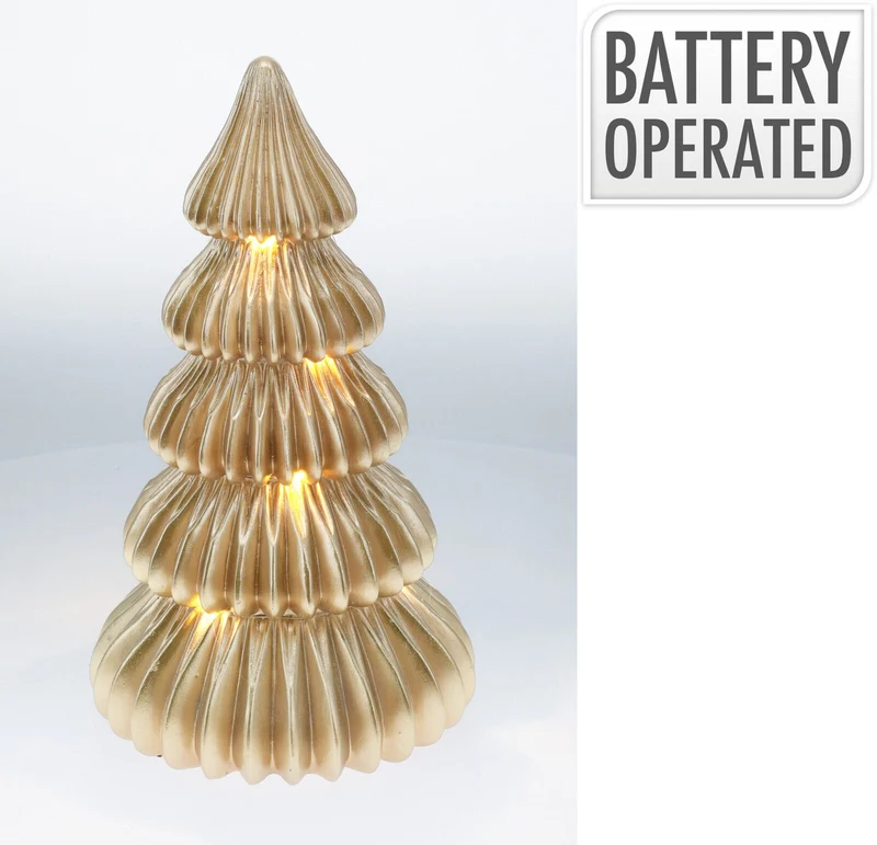 Albero di Natale a LED, altezza 33 cm, colore oro