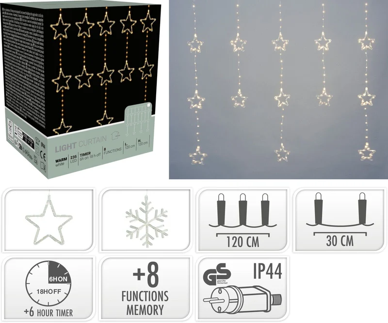 Tenda luminosa a LED con stelle, 235 LED, 120x120 cm, luce bianco caldo