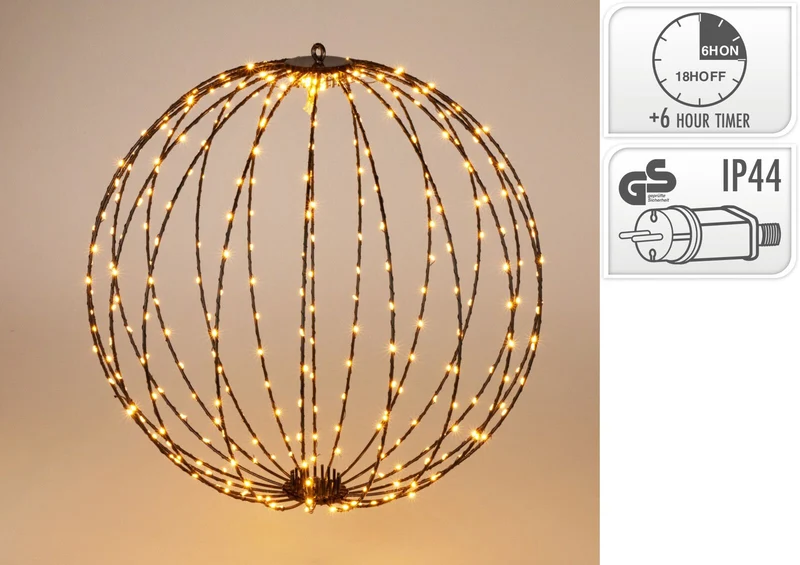 Sfera luminosa 400 LED, 60 cm, luce bianco caldo