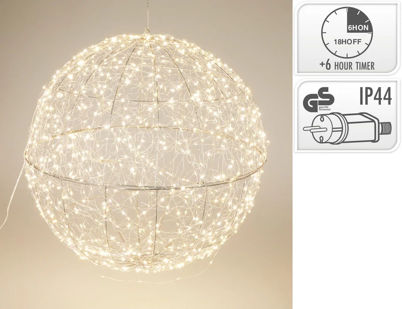Sfera luminosa a LED, 960 LED, 58 cm, luce bianco caldo
