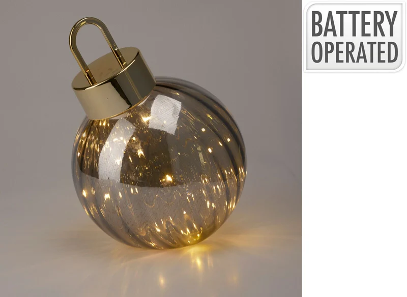 Pallina di natale grigia trasparente con LED, diametro 20 cm, luce bianco caldo