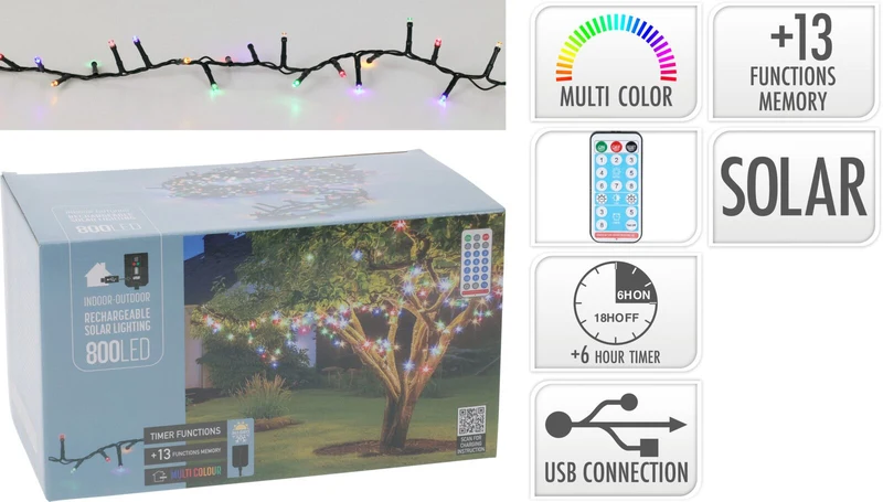 Catena luminosa ricaricabile, 800 LED, multicolore