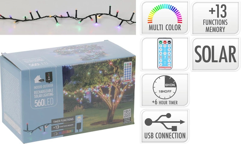 Catena luminosa ricaricabile, 560 LED, multicolore