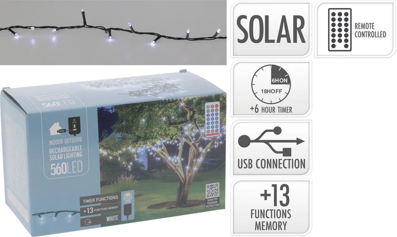 Catena luminosa ricaricabile, 560 LED, luce bianco freddo