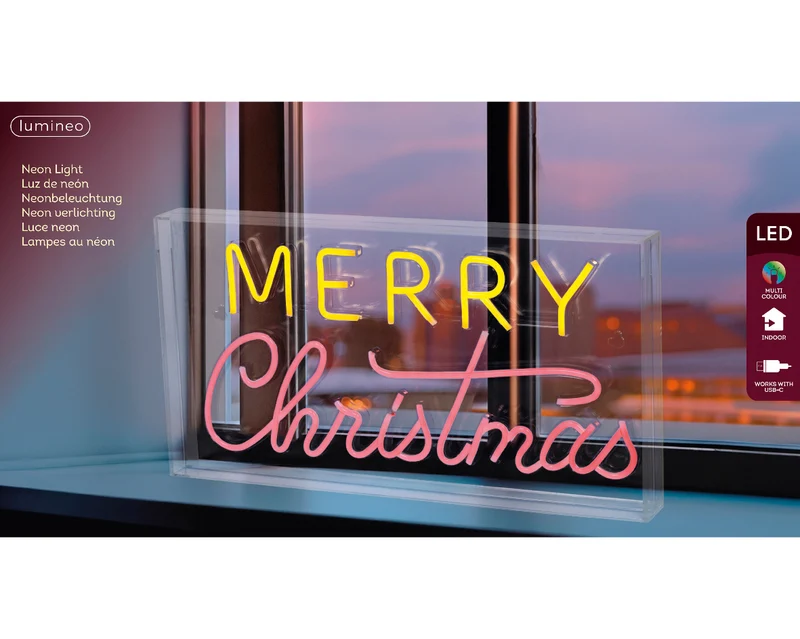 Scritta luminosa al neon "Natale", altezza 23 cm, multicolore.