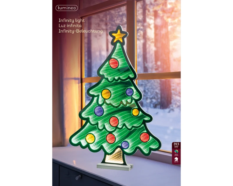 Albero di Natale con specchio infinito a LED, altezza 63,1 cm, con luce fredda.