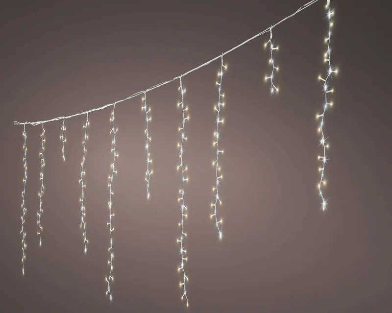 Catena luminosa 708 LED, 600 cm, 10 funzioni e luce bianco caldo, filo bianco.