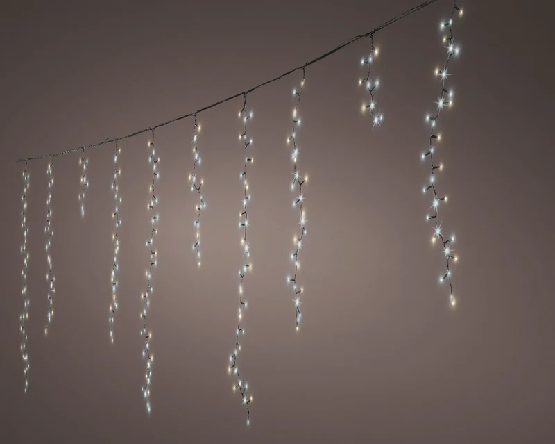 Catena luminosa 708LED, 600 cm, 10 funzioni, luce bianco caldo, filo nero.