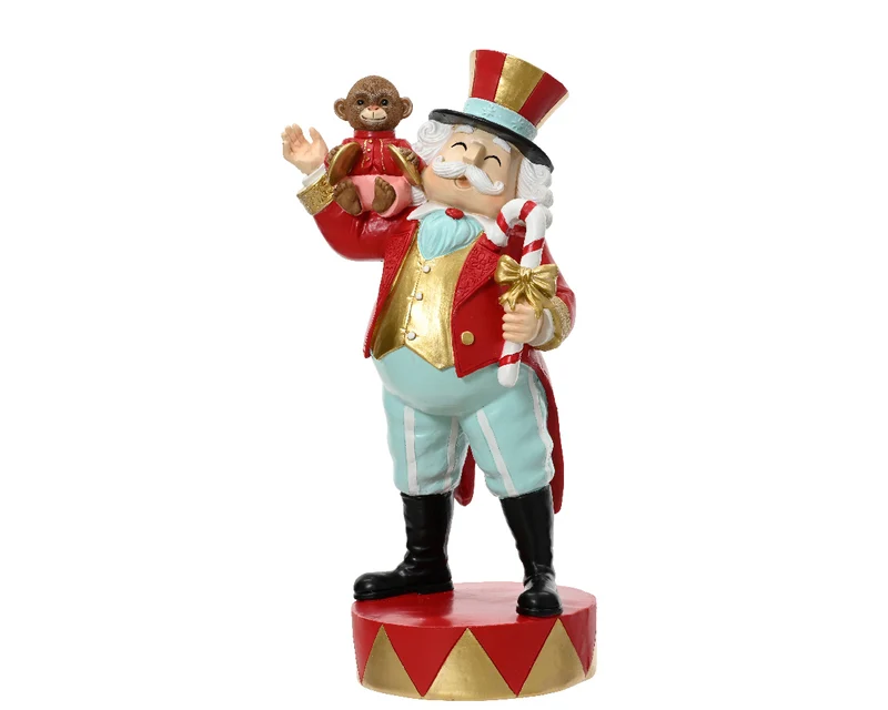 Schiaccianoci circo natalizio con Scimmia Rosso H43cm