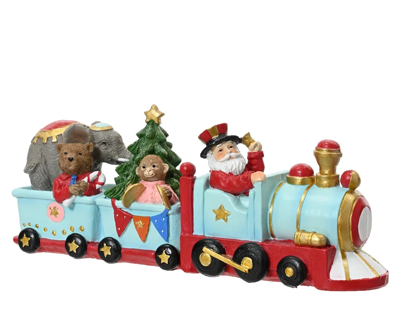 Trenino natalizio Babbo natale e animali decorazione H11cm