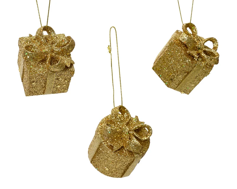 Pacco Regalo Glitter Oro decorazione natalizia appendibile modello assortito H5.1cm